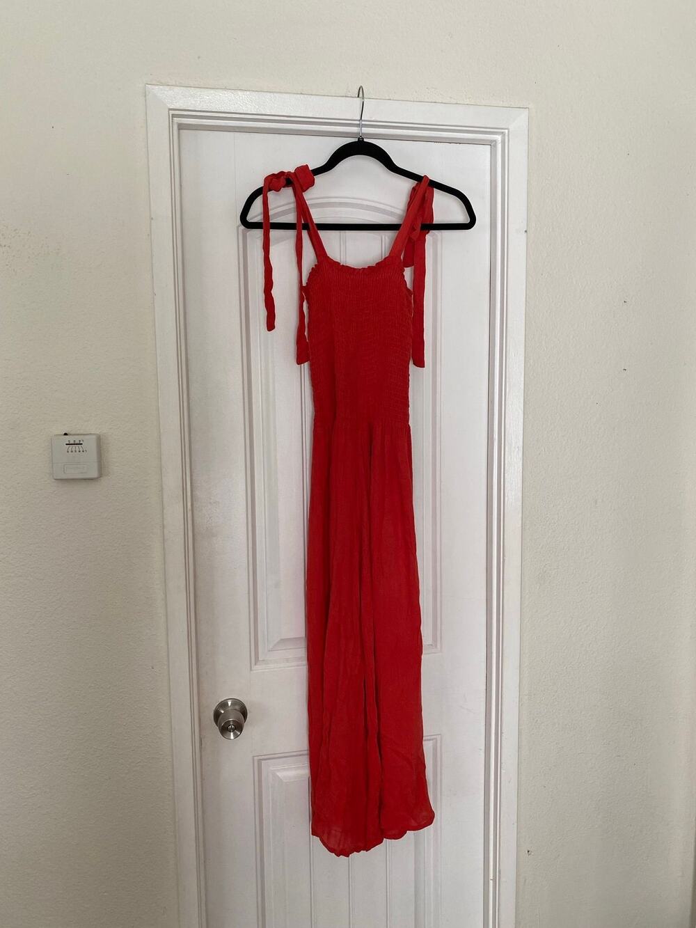 Blue Life Red Smocked Strappy Wide Leg Jumpsuit Size XS